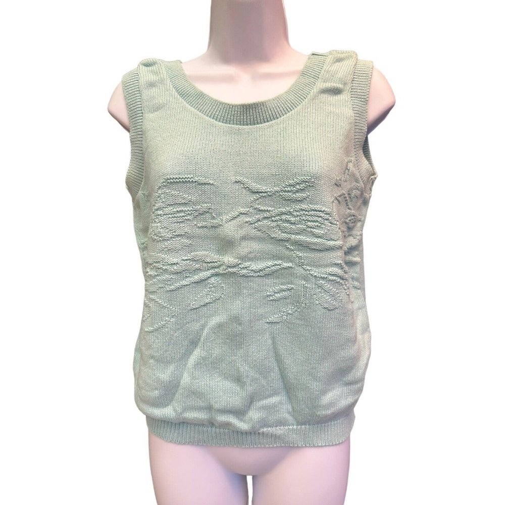 Vintage Queens Way Knitted Cropped Vest Sweater, Sage Pullover, Small V Neck